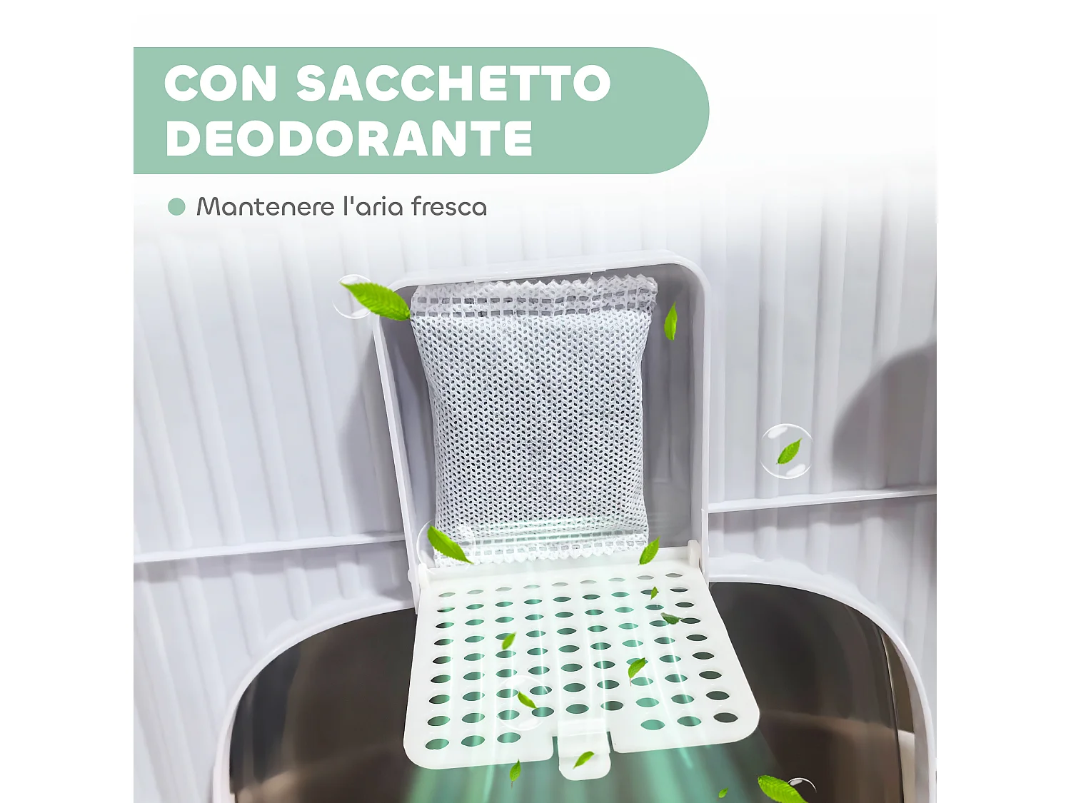 Lettiera per gatti chiusa con 2 porte, vassoio e deodorante verde