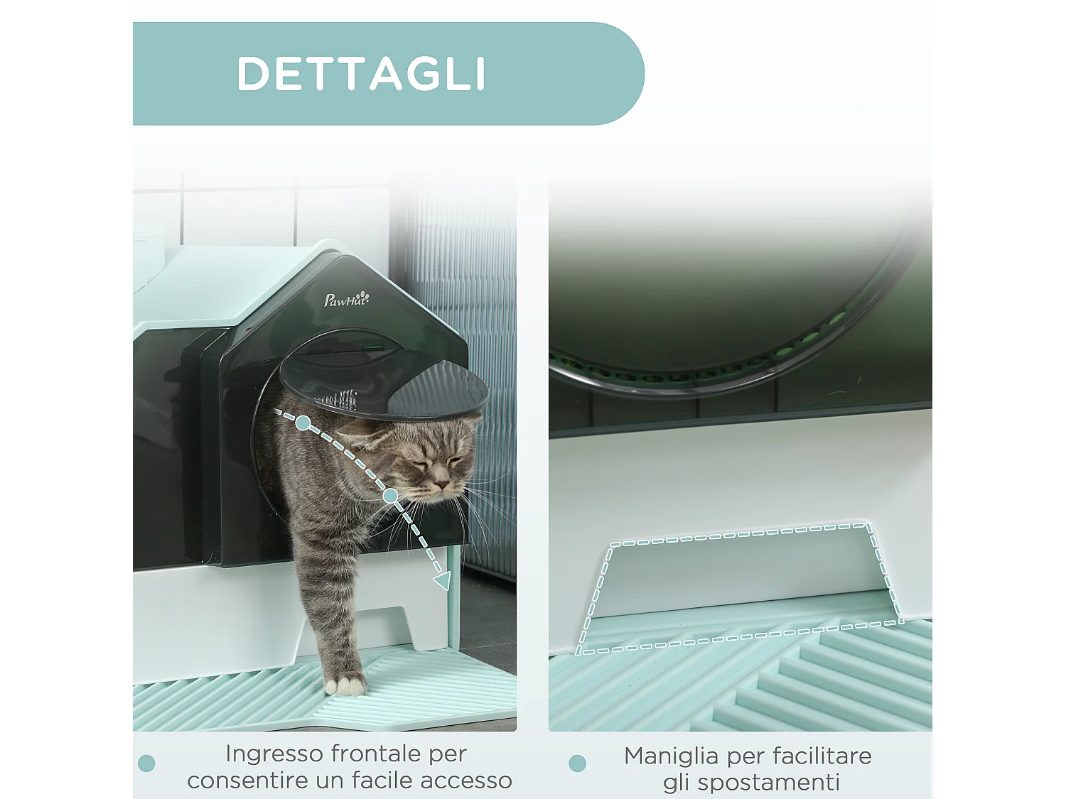 Lettiera per gatti chiusa con vassoio estraibile e paletta azzurro