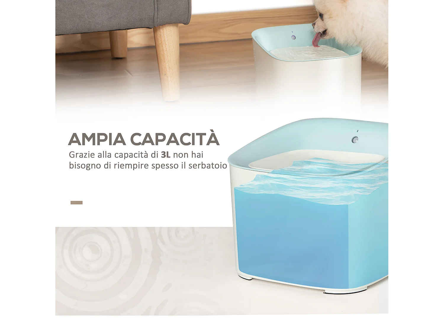 Fontanella per gatti e cani da 3l filtro luce led sensore di movimento