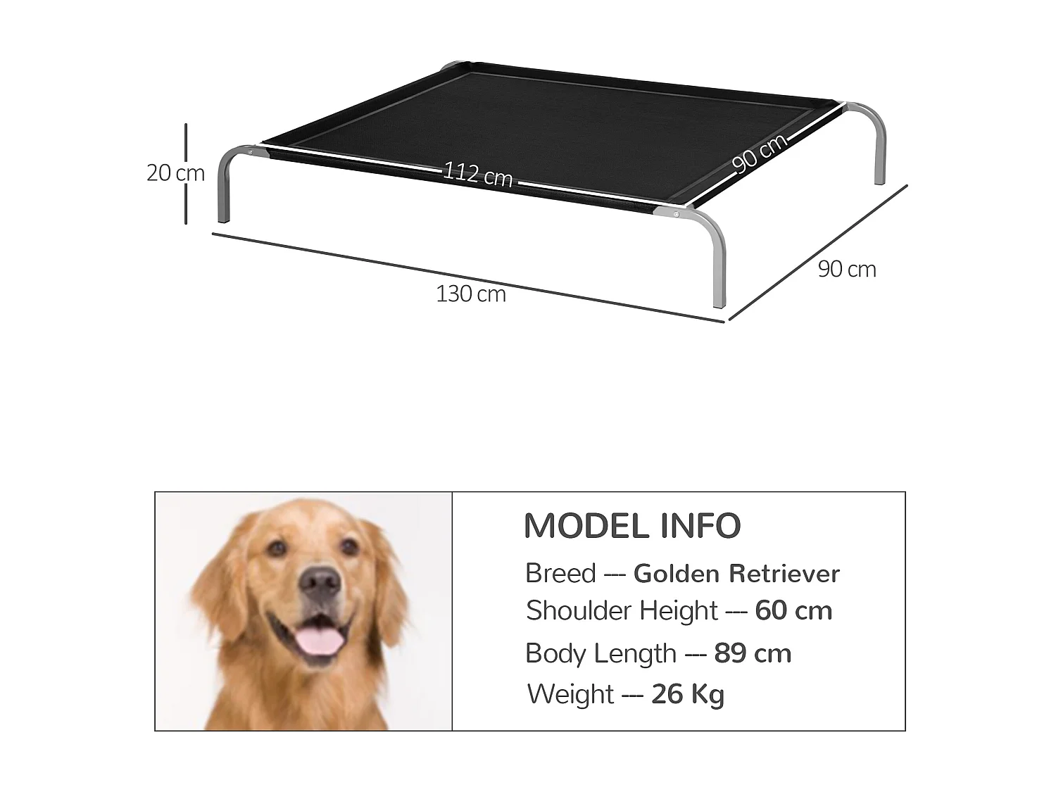 Lettino per cani da interno esterno cuccia estiva per cani fino 40kg nera