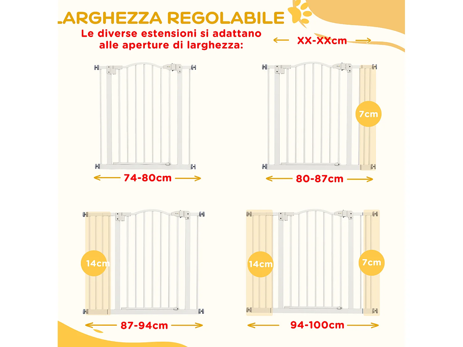 Cancellino per cani estensibile e regolabile 74-100 cm bianco