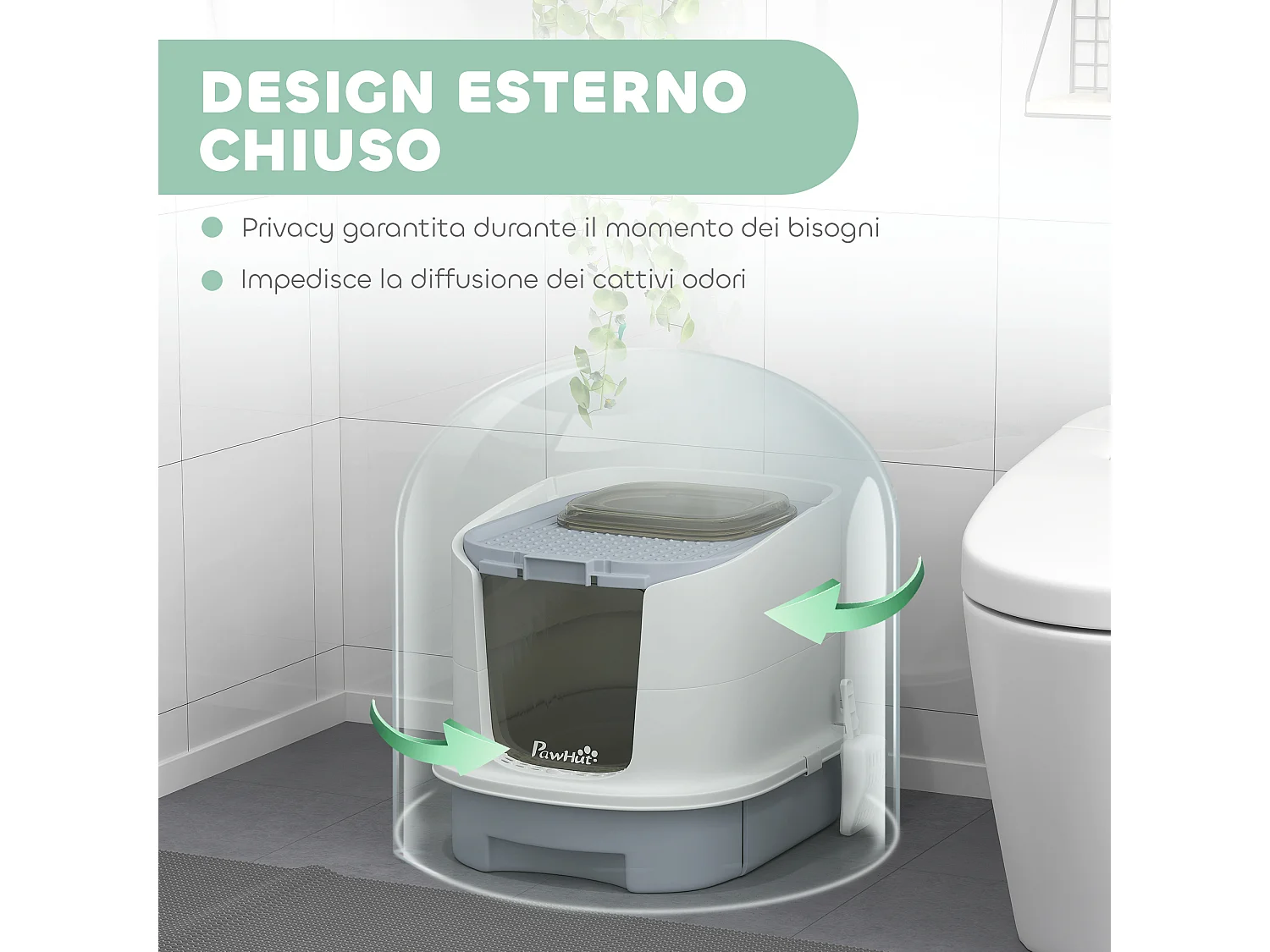Lettiera per gatti chiusa con 2 porte, vassoio estraibile e paletta