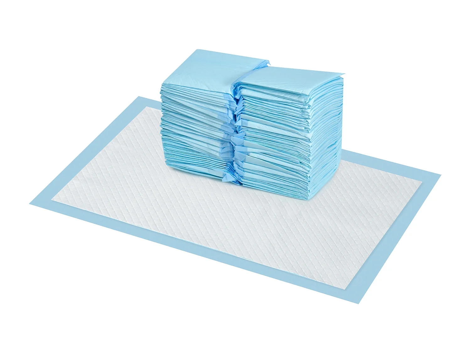 Set 100 tappetini igienici per cani a 6 strati 45x30 cm blu e bianco