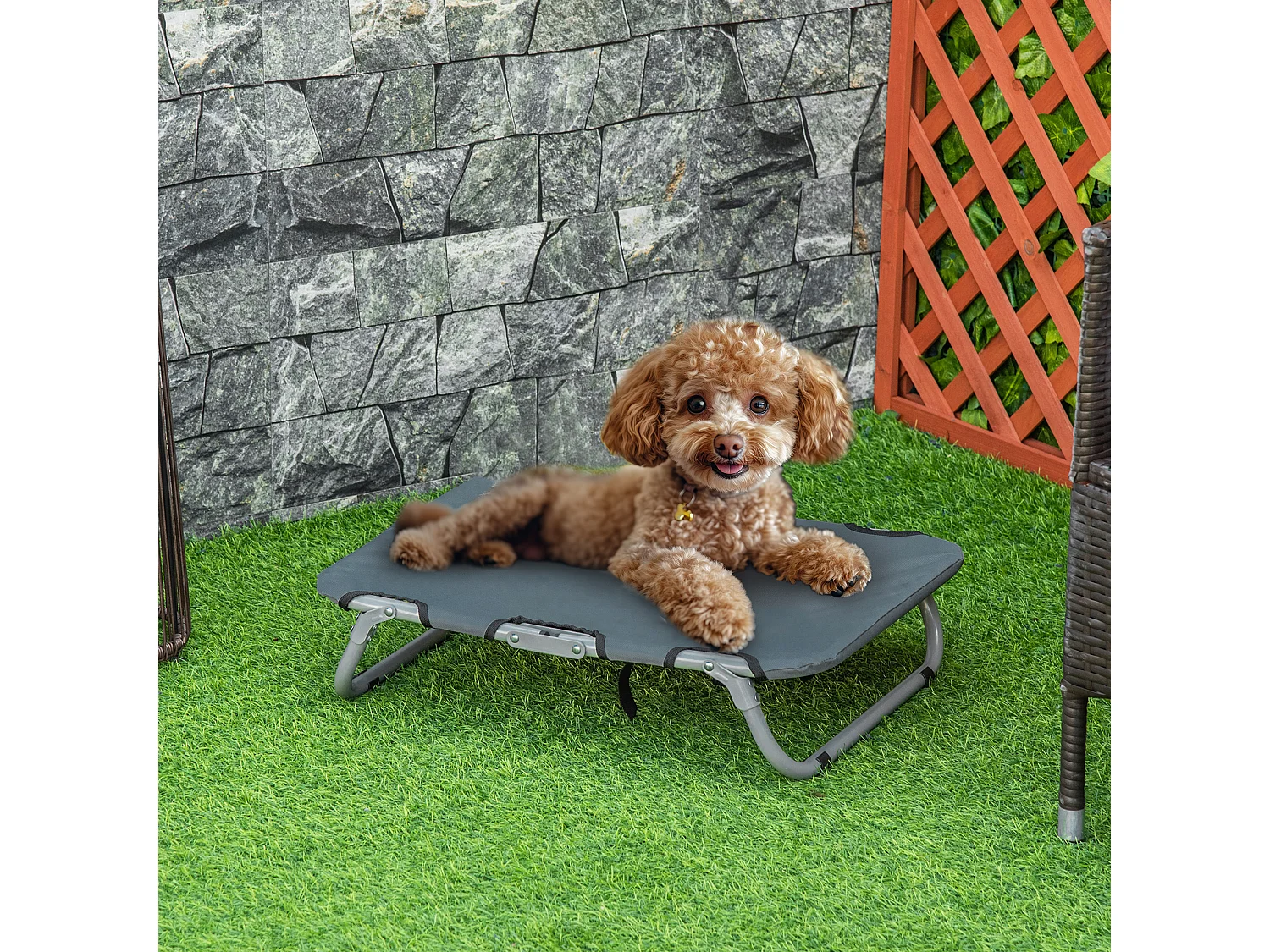 Lettino per cani pieghevole con tessuto oxford 600d grigio 59x46x15cm