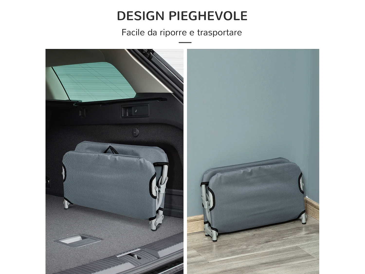 Lettino per cani pieghevole con tessuto oxford 600d grigio 59x46x15cm