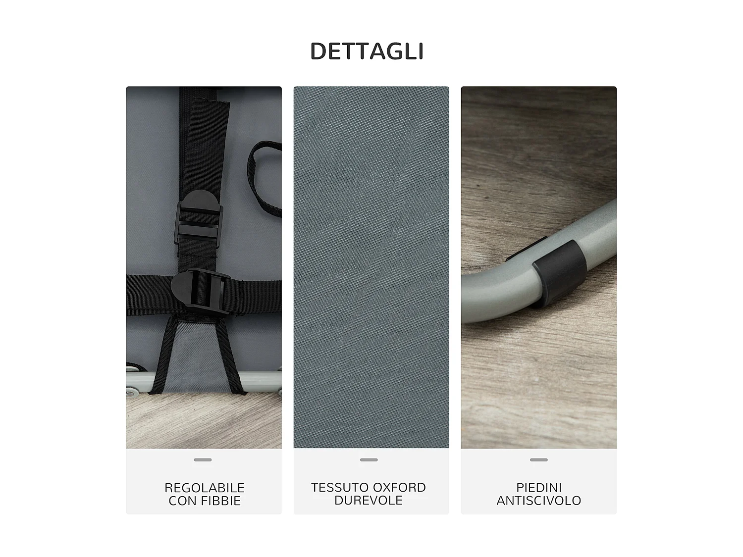 Lettino per cani pieghevole con tessuto oxford 600d grigio 59x46x15cm