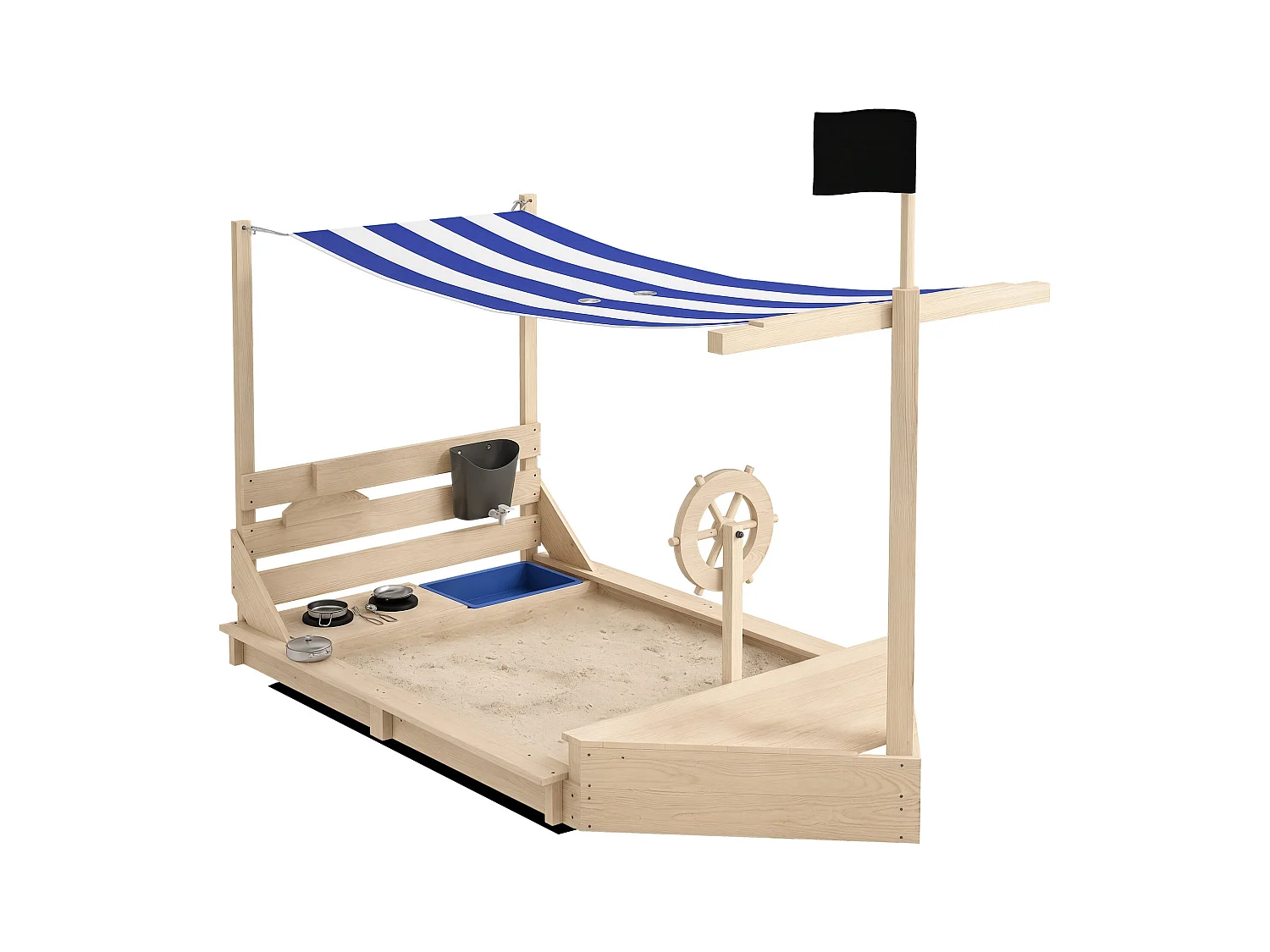 Sabbiera per bambini 3-7 anni in legno di abete con tettuccio