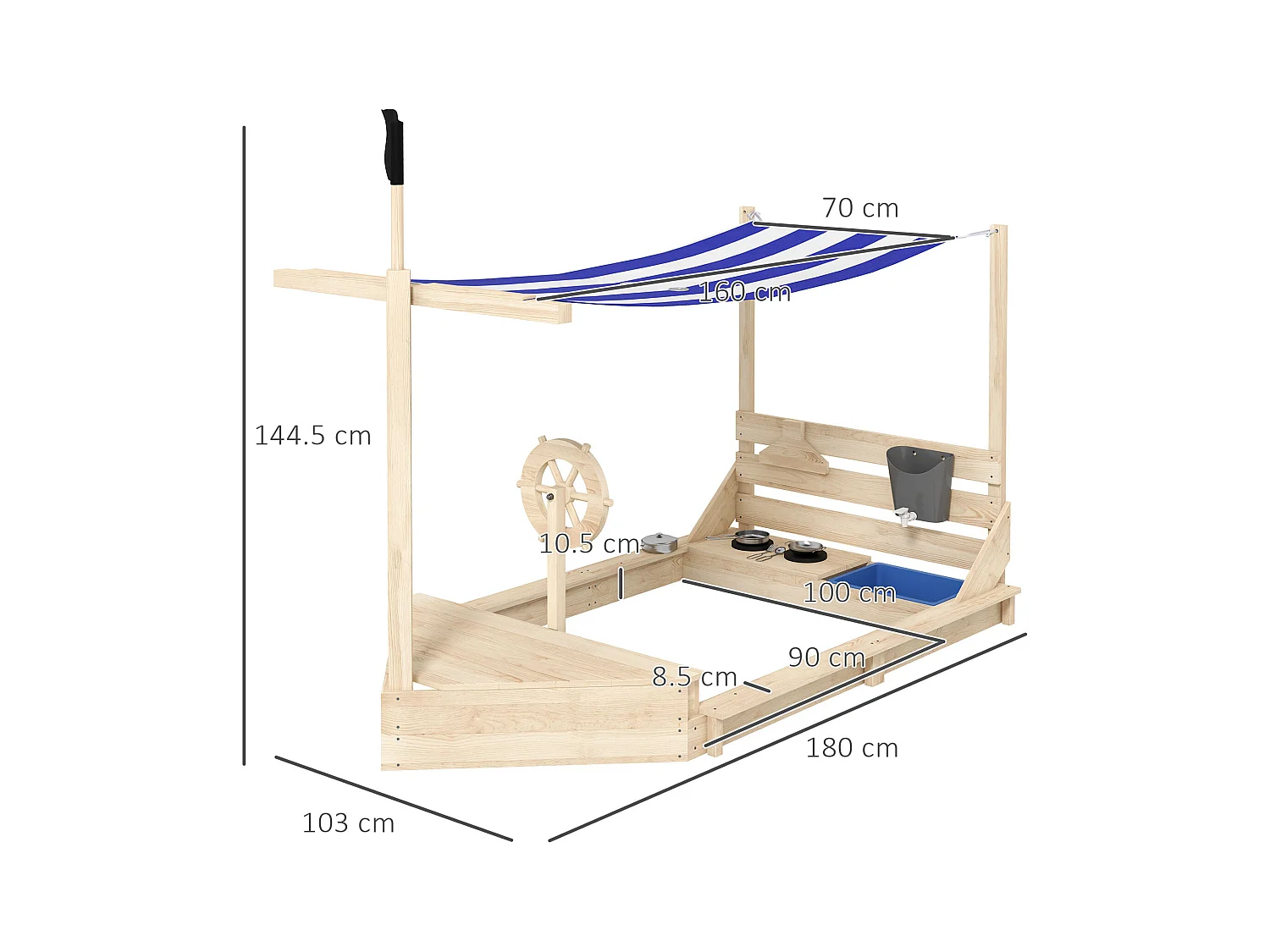 Sabbiera per bambini 3-7 anni in legno di abete con tettuccio