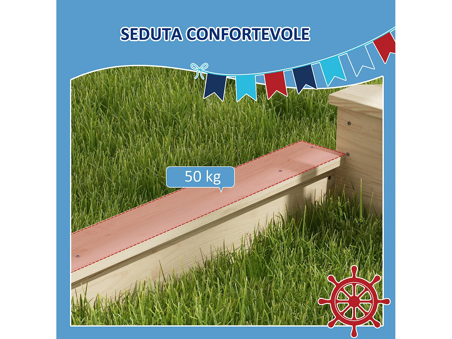 Sabbiera per bambini 3-7 anni in legno di abete con tettuccio