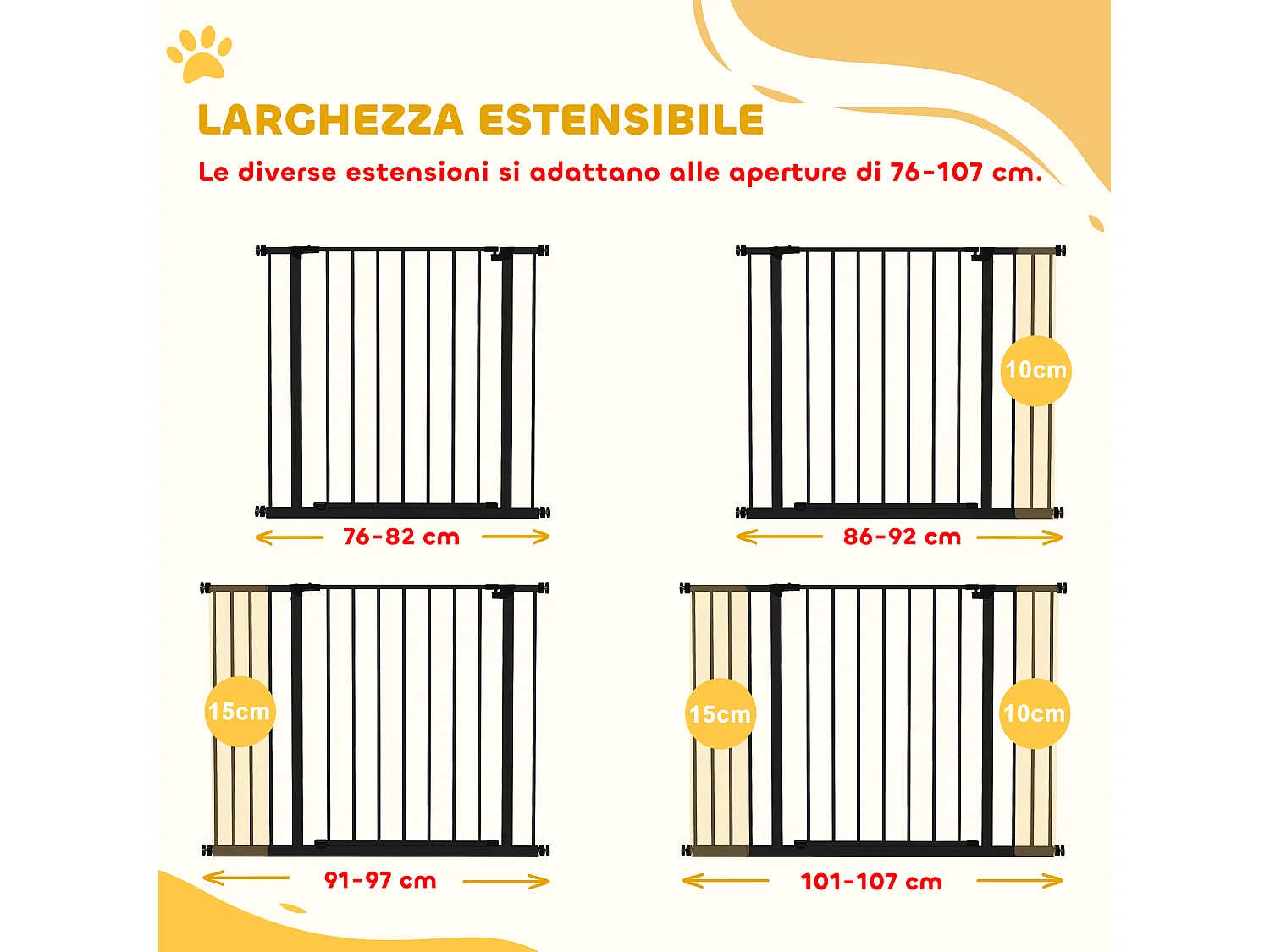 Cancelletto per cani estensibile in acciaio e plastica nero
