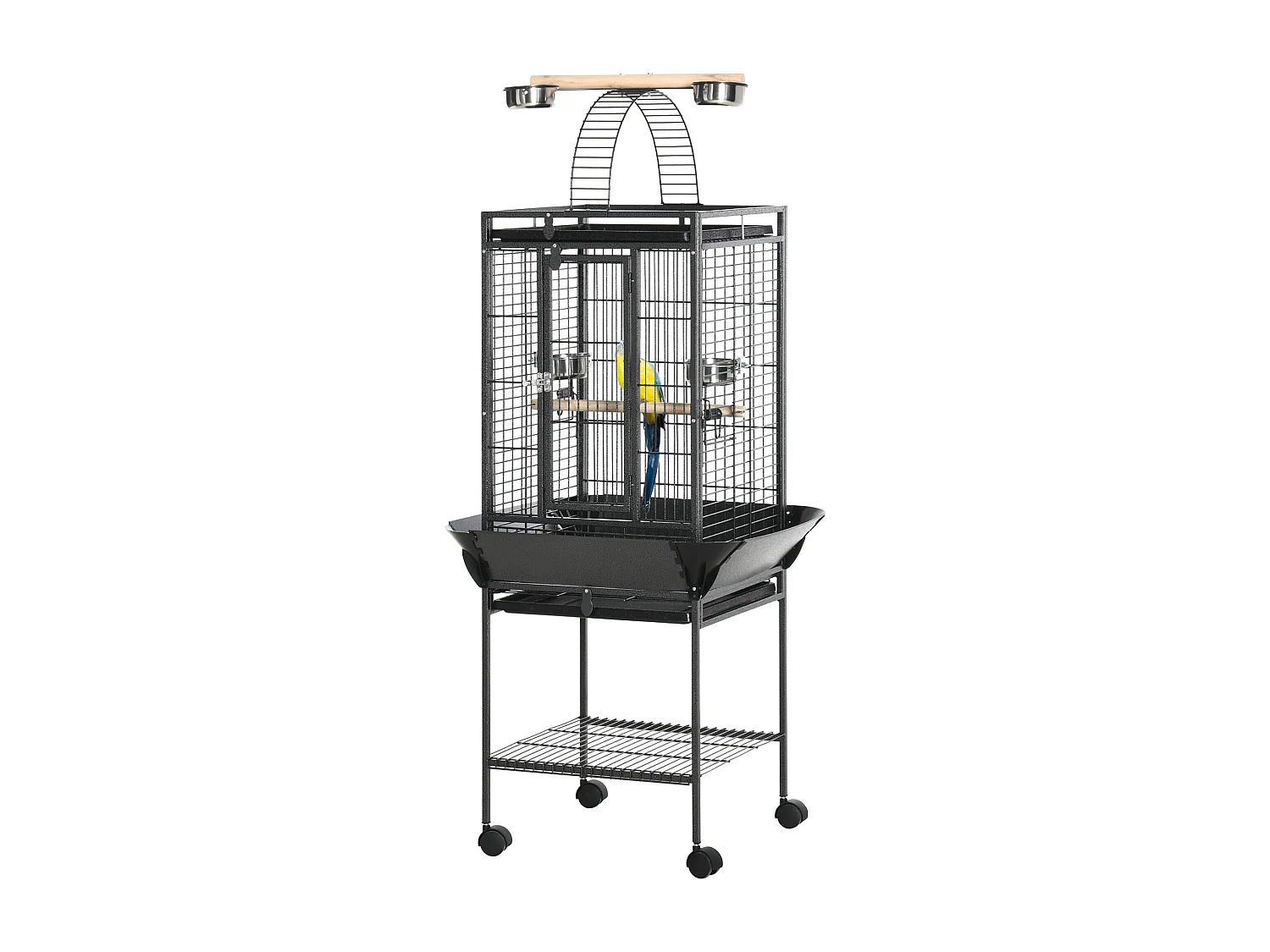 Gabbia per pappagallini in acciaio con 2 posatoi e ingressi multipli
