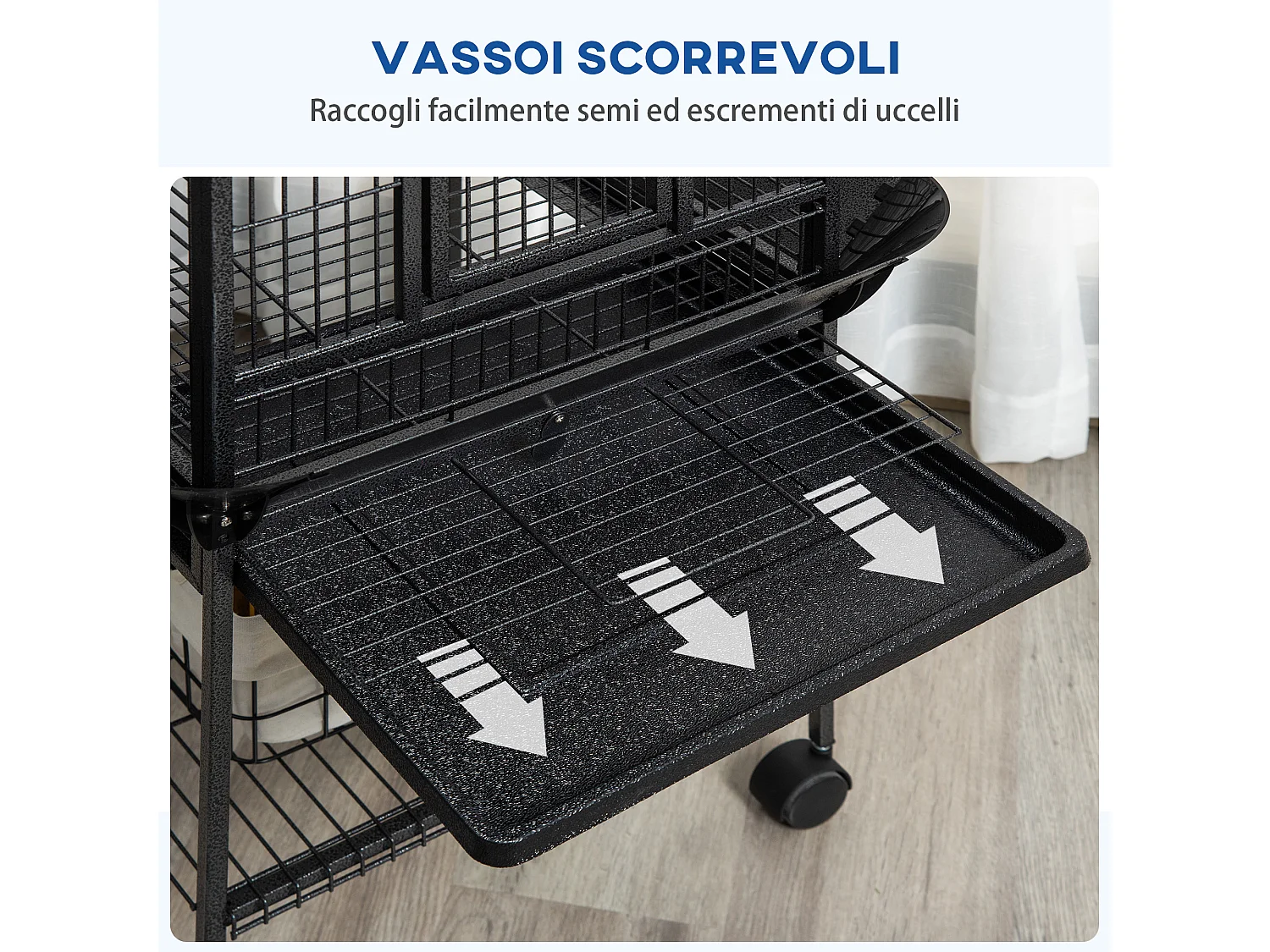 Gabbia per pappagallini in acciaio con 2 posatoi e ingressi multipli