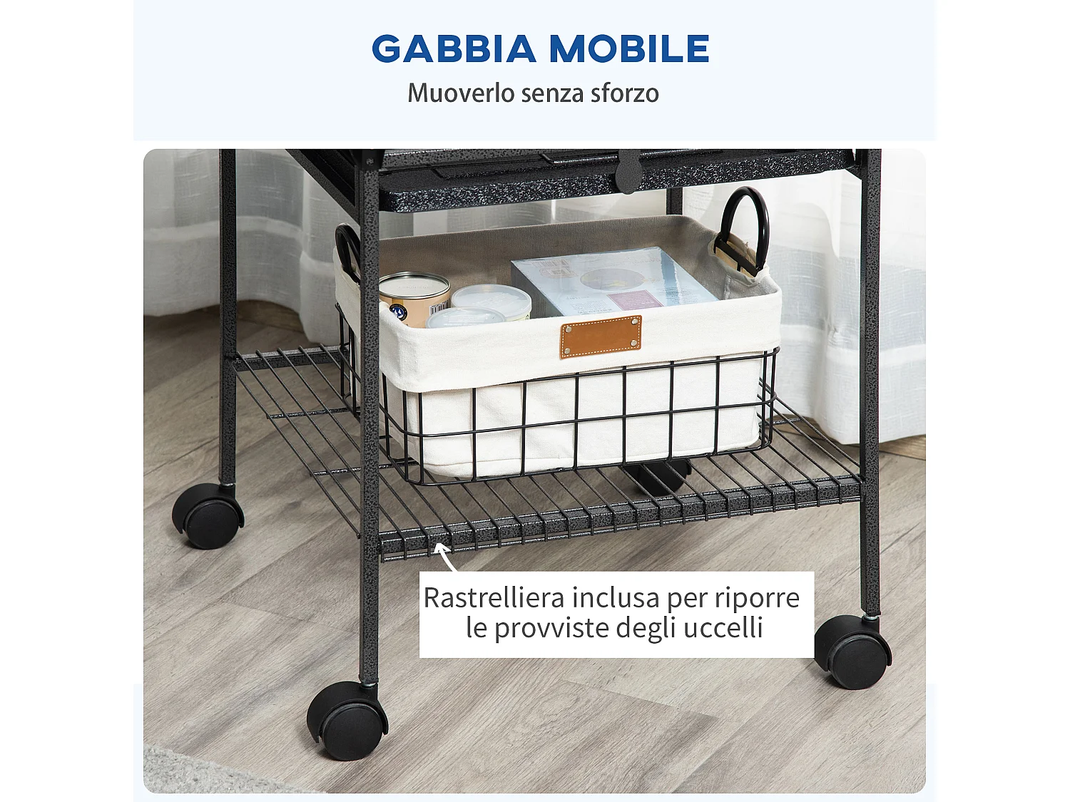 Gabbia per pappagallini in acciaio con 2 posatoi e ingressi multipli