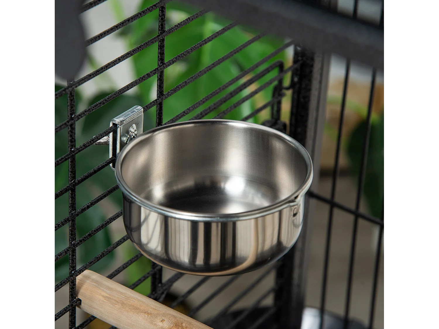 Gabbia per pappagallini in acciaio con 2 posatoi e ingressi multipli