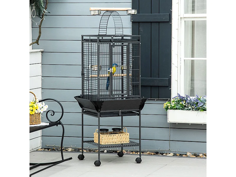 Gabbia per pappagallini in acciaio con 2 posatoi e ingressi multipli