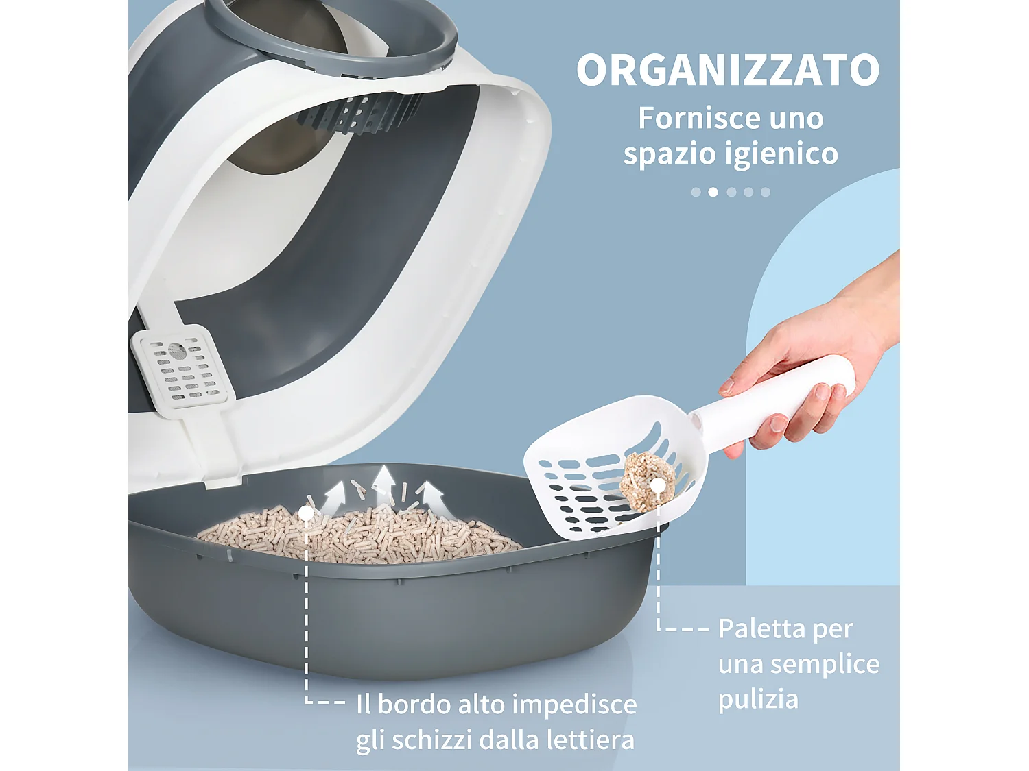 Lettiera per gatti 5kg max pieghevole con paletta e deodorante inclusi