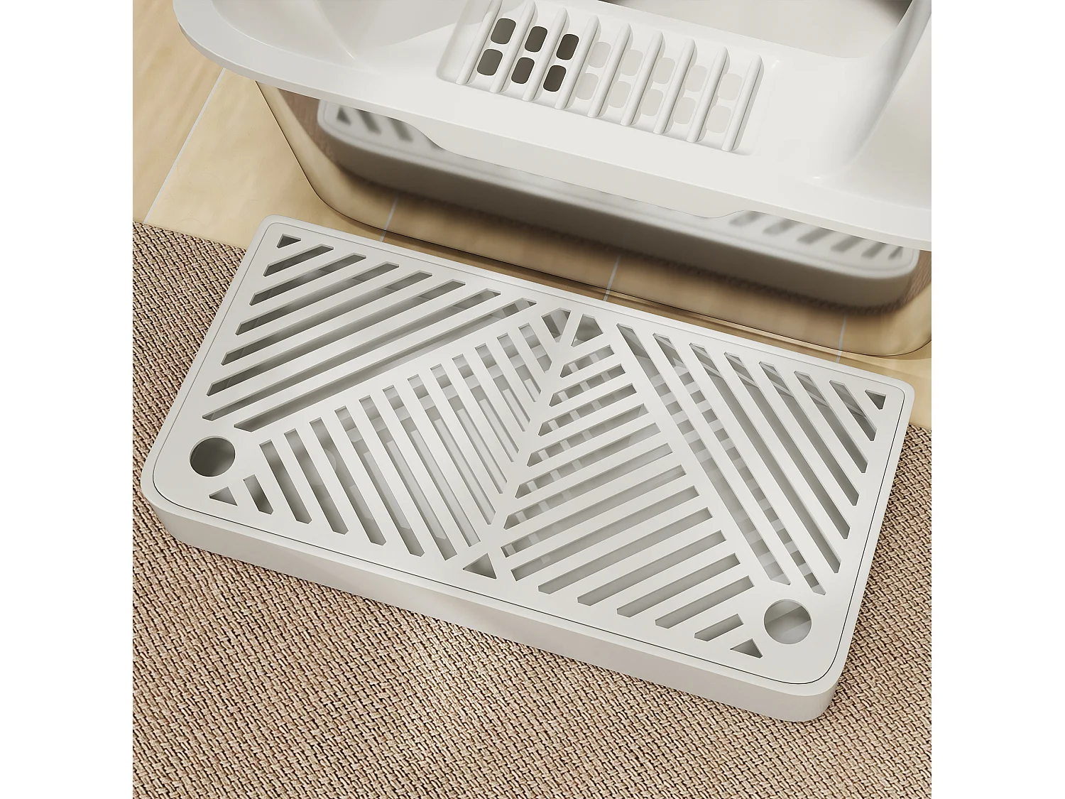 Lettiera per gatti con gradino, paletta e box portaoggetti grigio chiaro