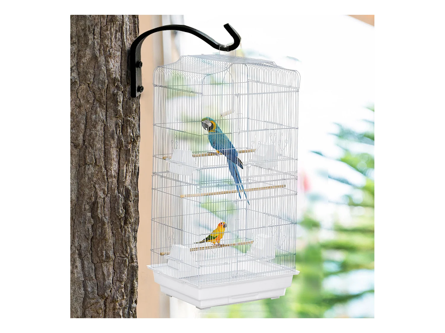 Gabbia uccelli con trespoli e altalena metallo e plastica 46.5x35.5x92cm