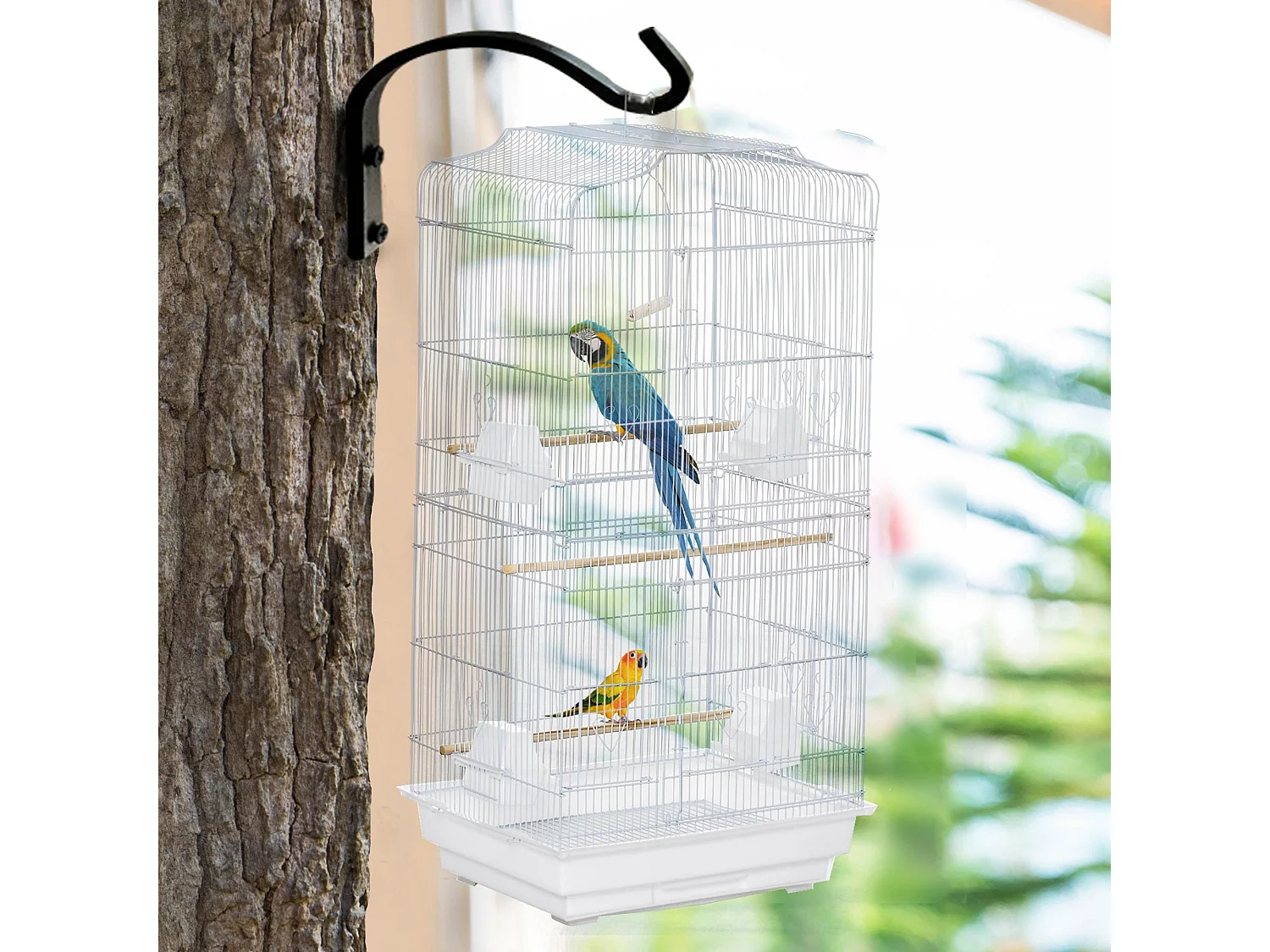 Gabbia uccelli con trespoli e altalena metallo e plastica 46.5x35.5x92cm