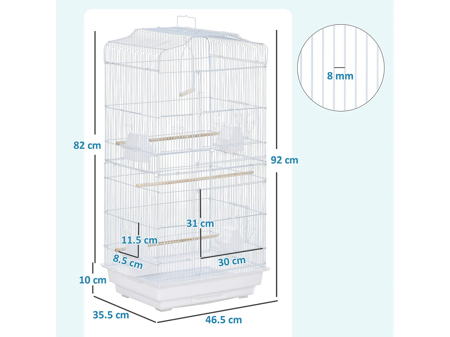 Gabbia uccelli con trespoli e altalena metallo e plastica 46.5x35.5x92cm