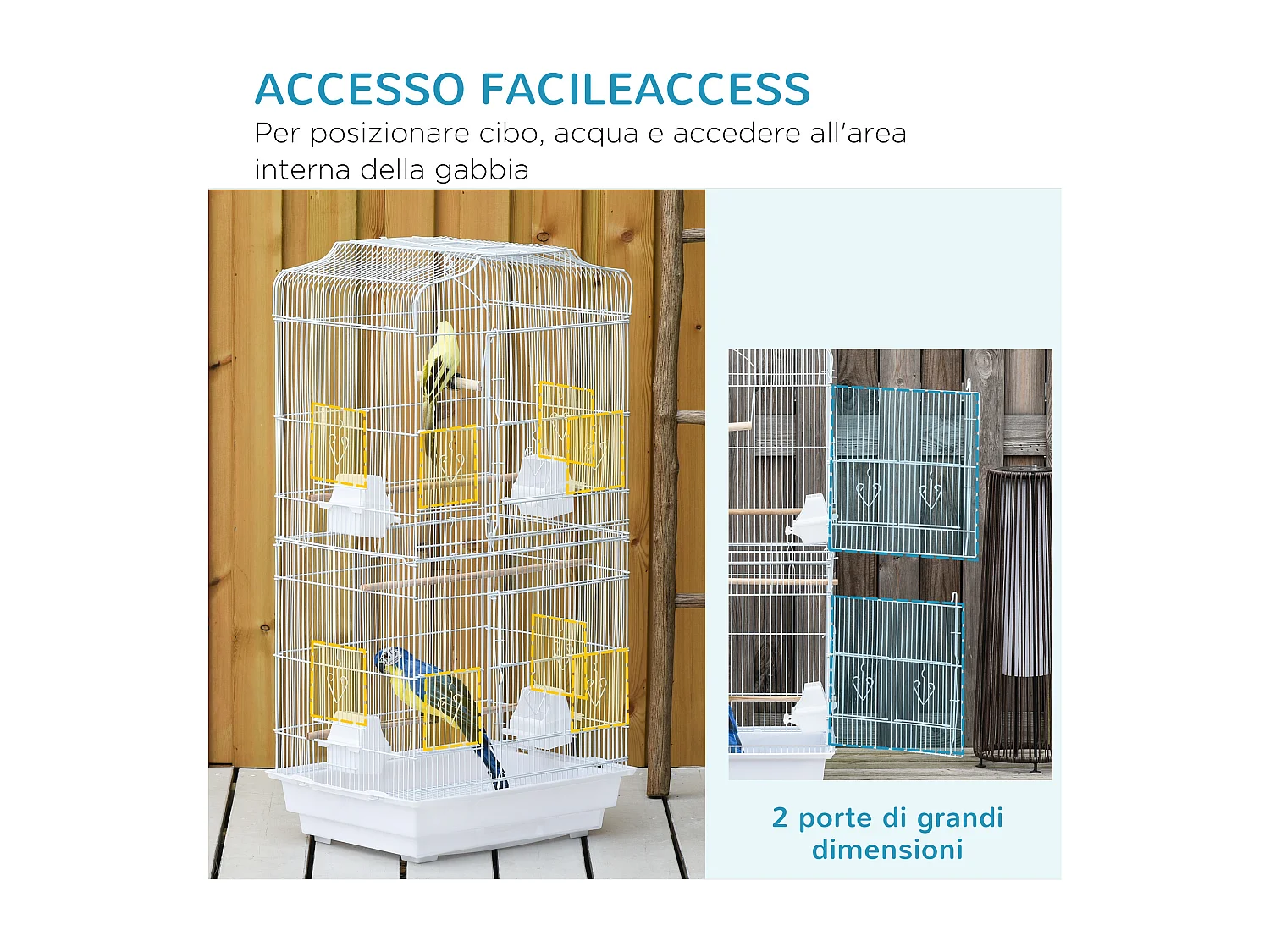 Gabbia uccelli con trespoli e altalena metallo e plastica 46.5x35.5x92cm