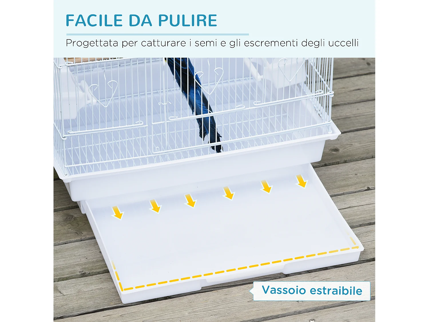 Gabbia uccelli con trespoli e altalena metallo e plastica 46.5x35.5x92cm