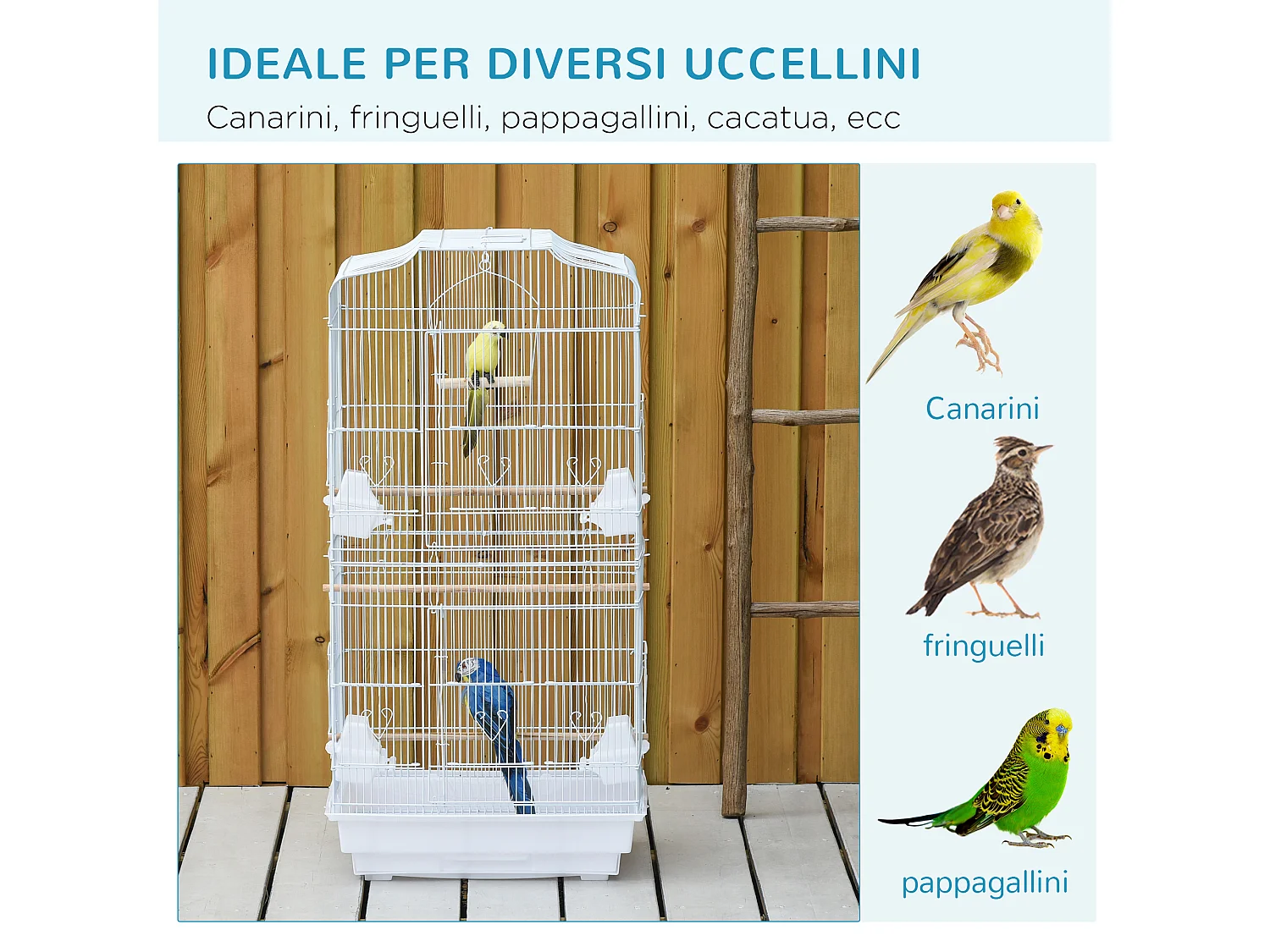 Gabbia uccelli con trespoli e altalena metallo e plastica 46.5x35.5x92cm