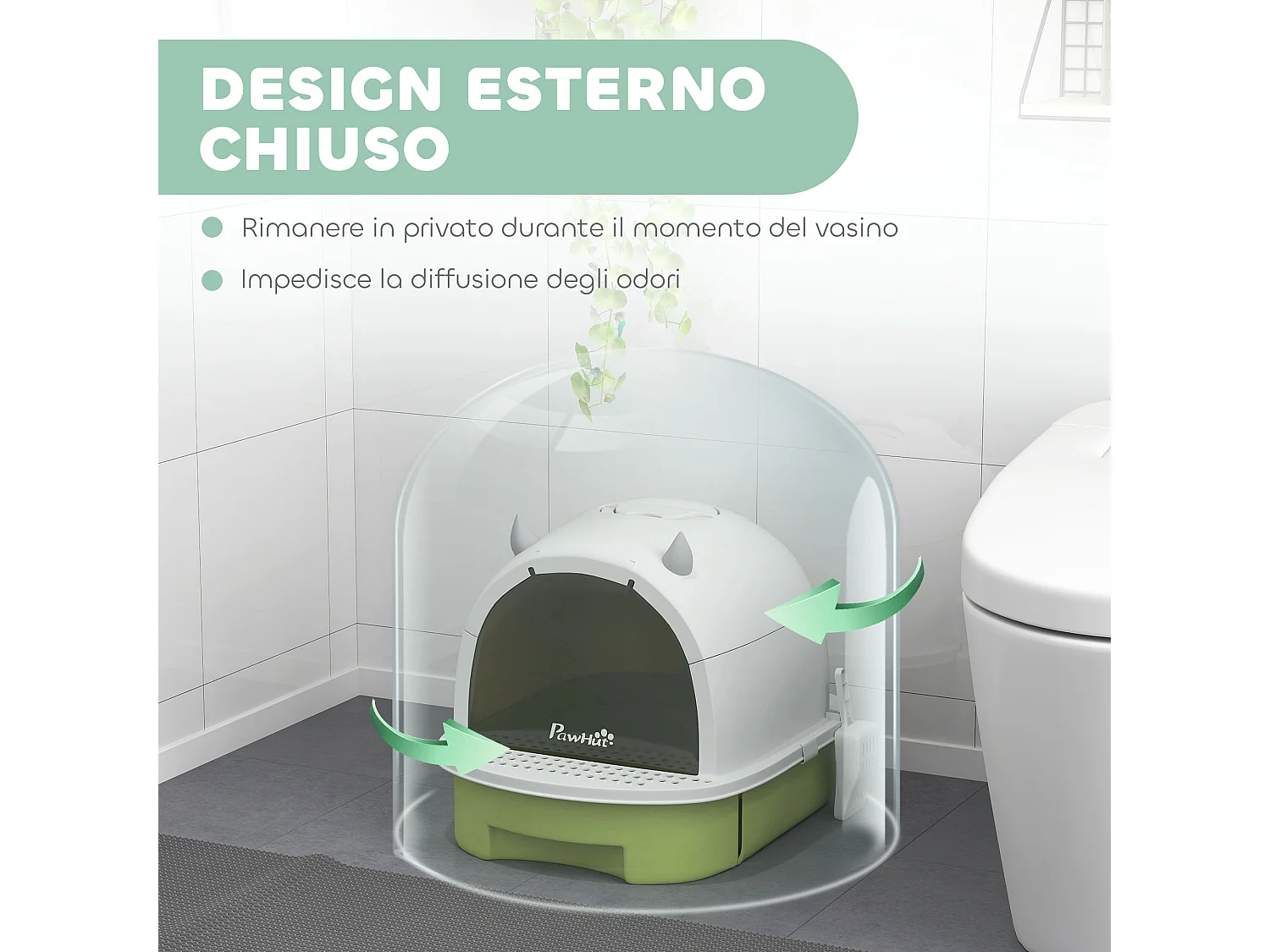 Lettiera per gatti chiusa con vassoio estraibile e paletta multicolore