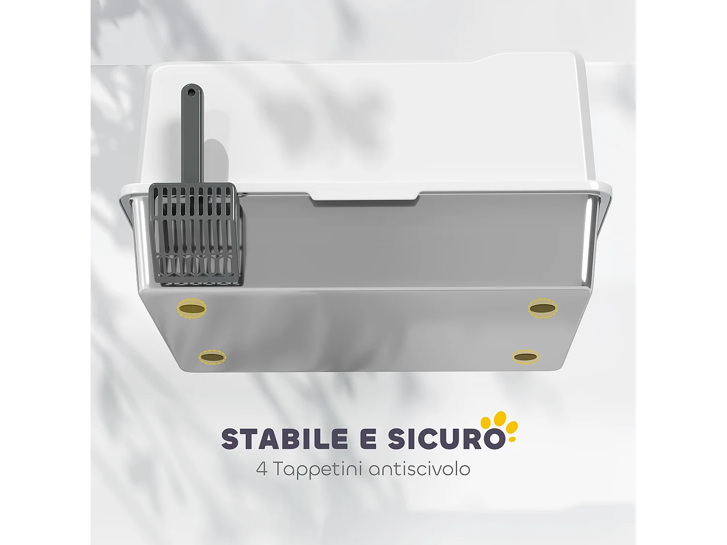 Lettiera per gatti impermeabile con vassoio e paletta bianco