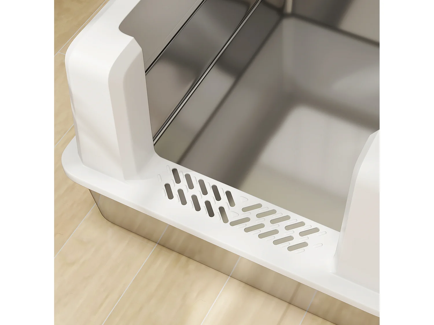 Lettiera per gatti impermeabile con vassoio e paletta bianco