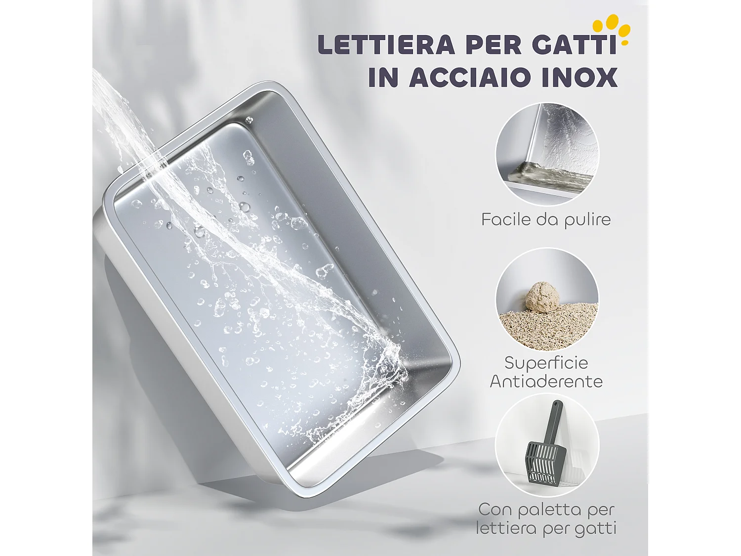 Lettiera per gatti impermeabile con vassoio e paletta bianco