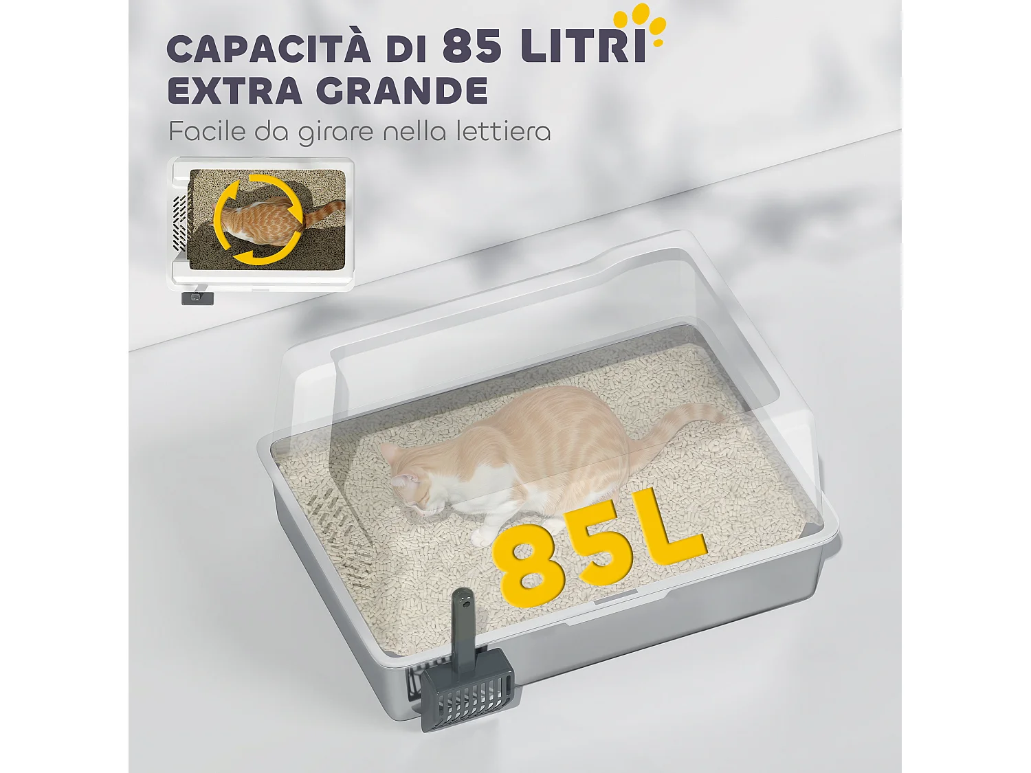 Lettiera per gatti impermeabile con vassoio e paletta bianco