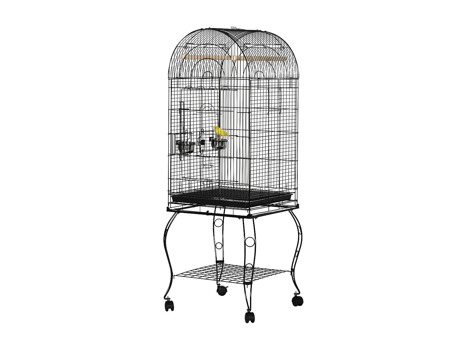 Gabbia per uccellini voliera con ruote in metallo nero 51x51x153cm