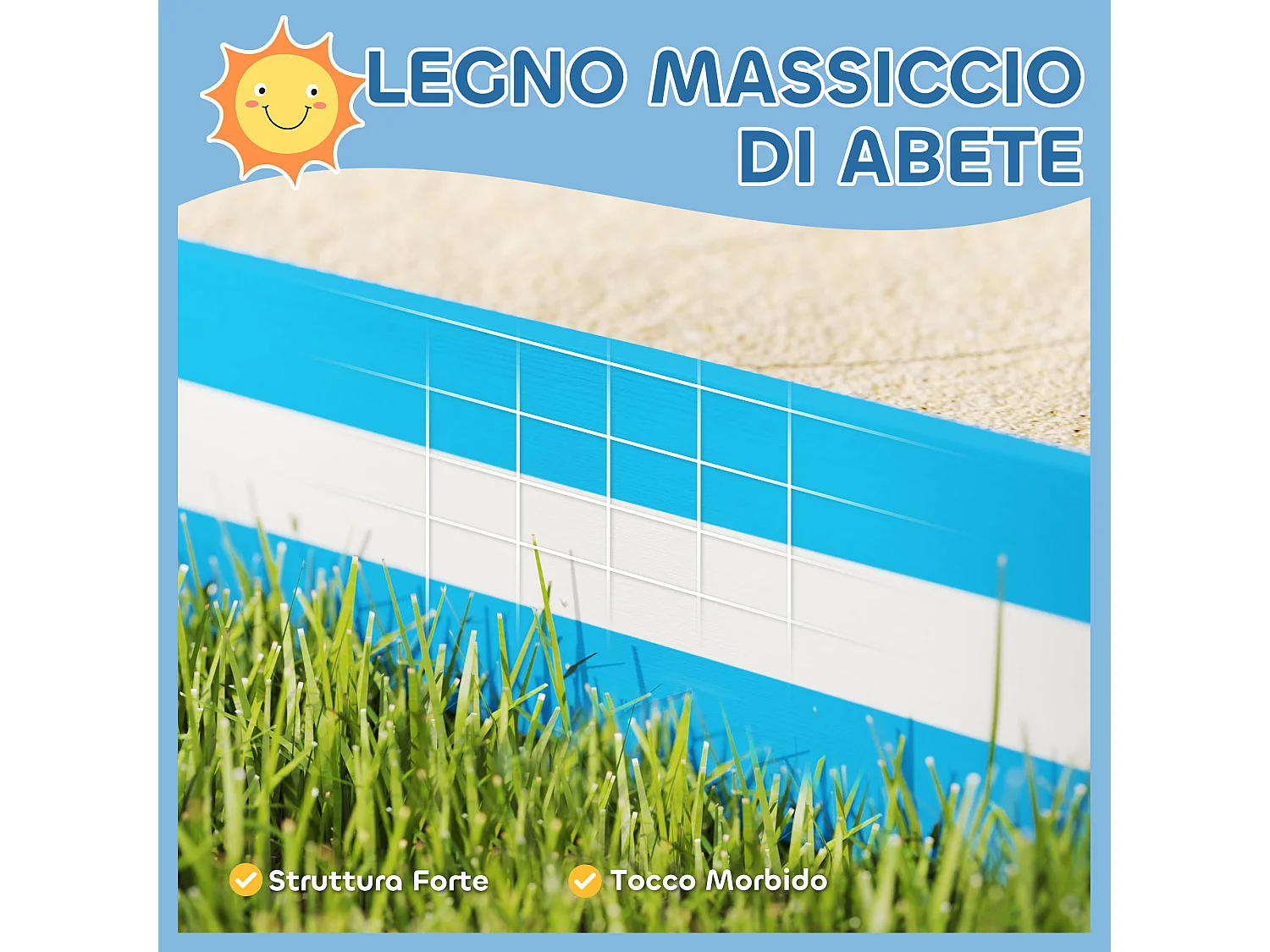 Sabbiera per bambini 3-6 anni con sedute angolari in legno blu