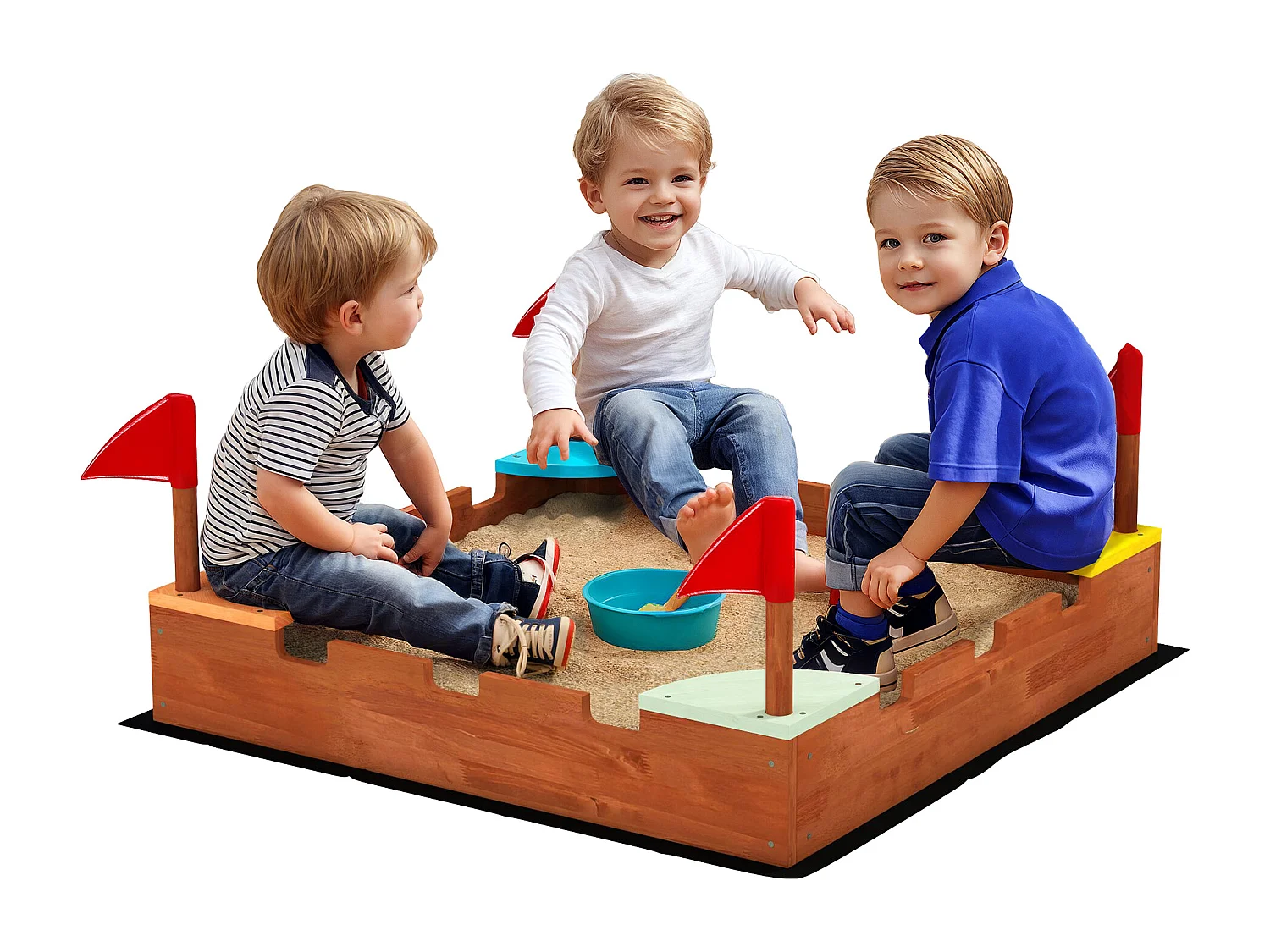 Sabbiera per bambini 3-7 anni a forma di castello in legno di abete