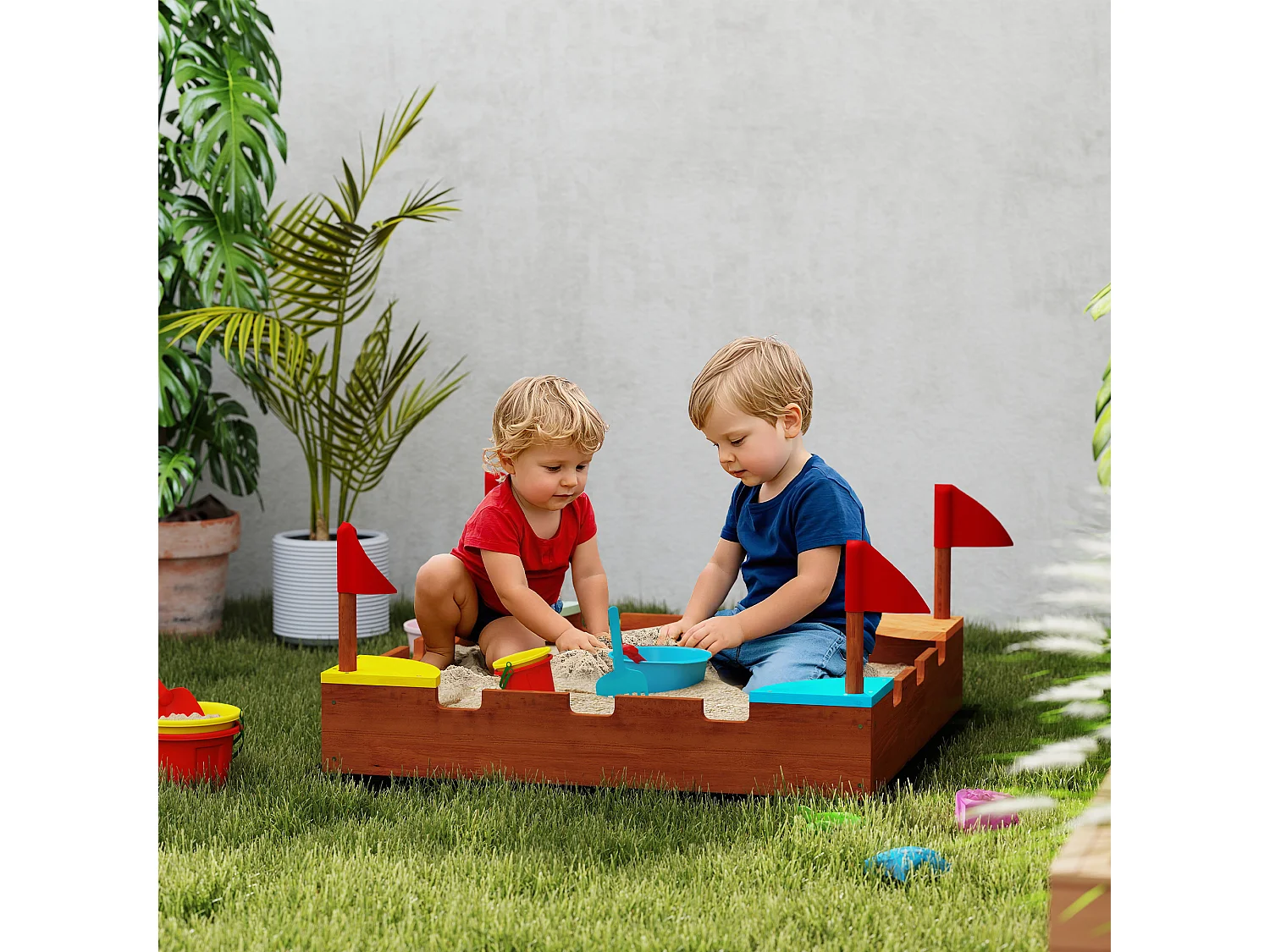 Sabbiera per bambini 3-7 anni a forma di castello in legno di abete