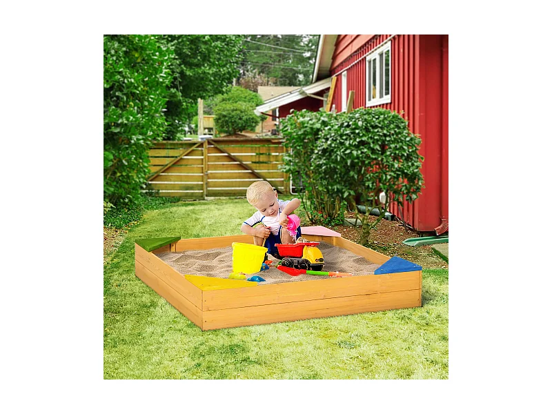 Sabbiera per bambini 4 posti in legno di abete con fodera