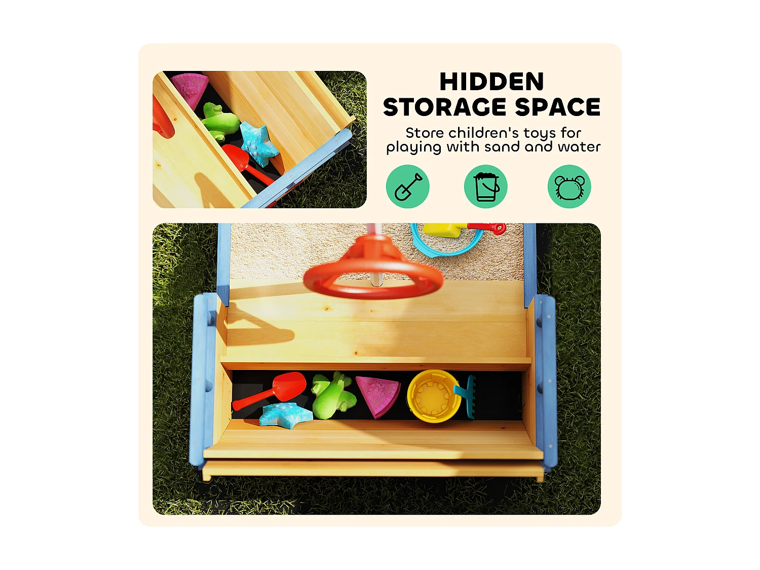 Sabbiera per bimbi in legno nave dei pirati vano contenitore