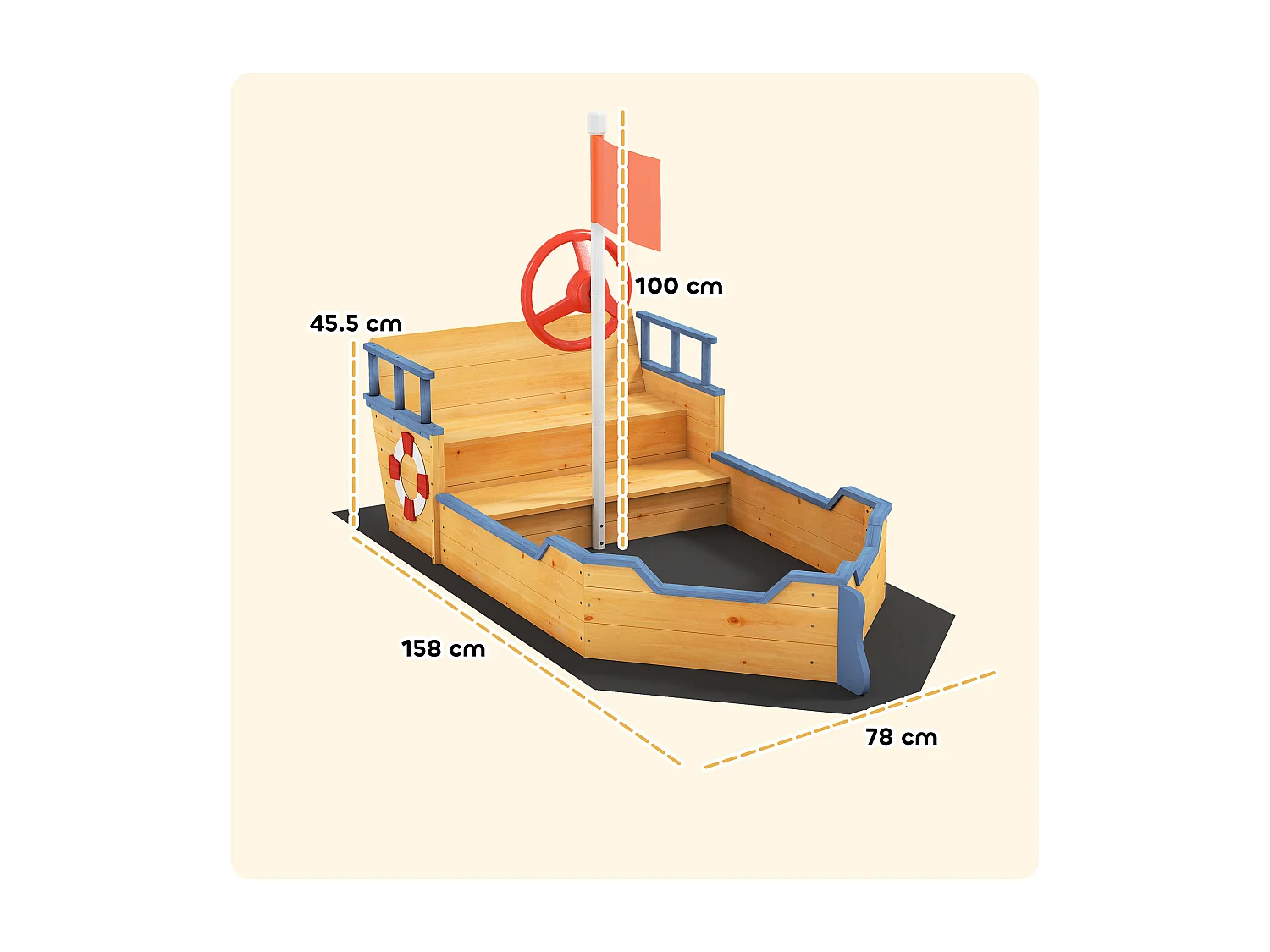 Sabbiera per bimbi in legno nave dei pirati vano contenitore