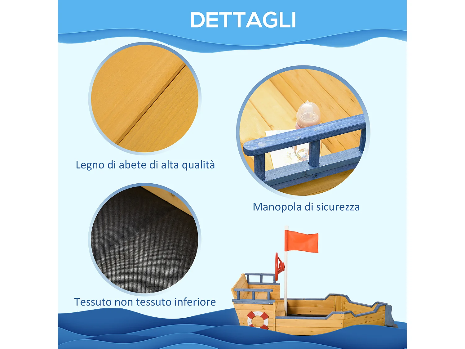 Sabbiera per bimbi in legno nave dei pirati vano contenitore