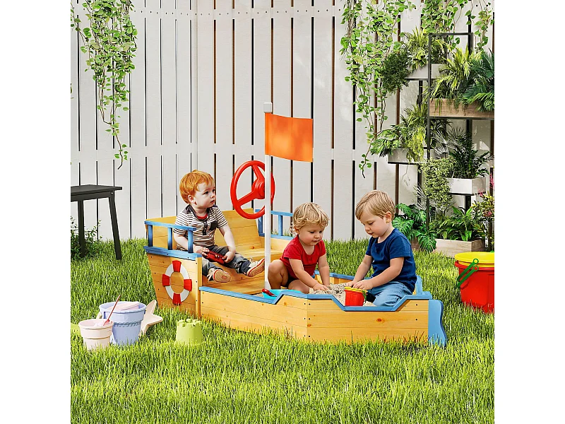 Sabbiera per bimbi in legno nave dei pirati vano contenitore