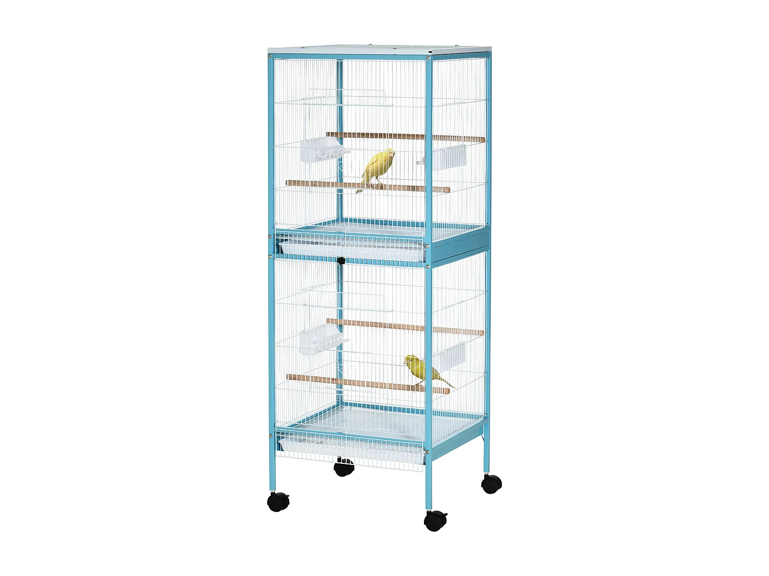 Gabbia per uccelli 2 in 1 per interni 4 ruote e vassoi estraibili