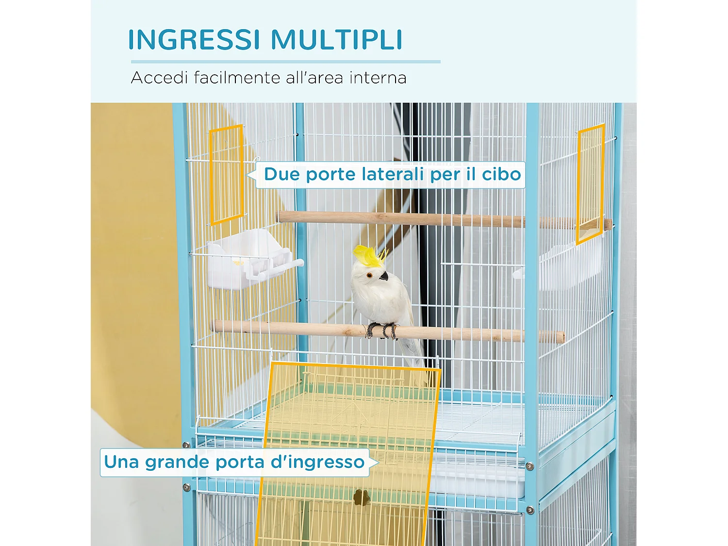 Gabbia per uccelli 2 in 1 per interni 4 ruote e vassoi estraibili