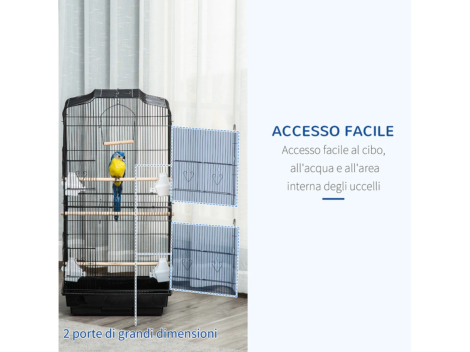 Gabbia per uccelli con trespoli e altalena in metallo e plastica