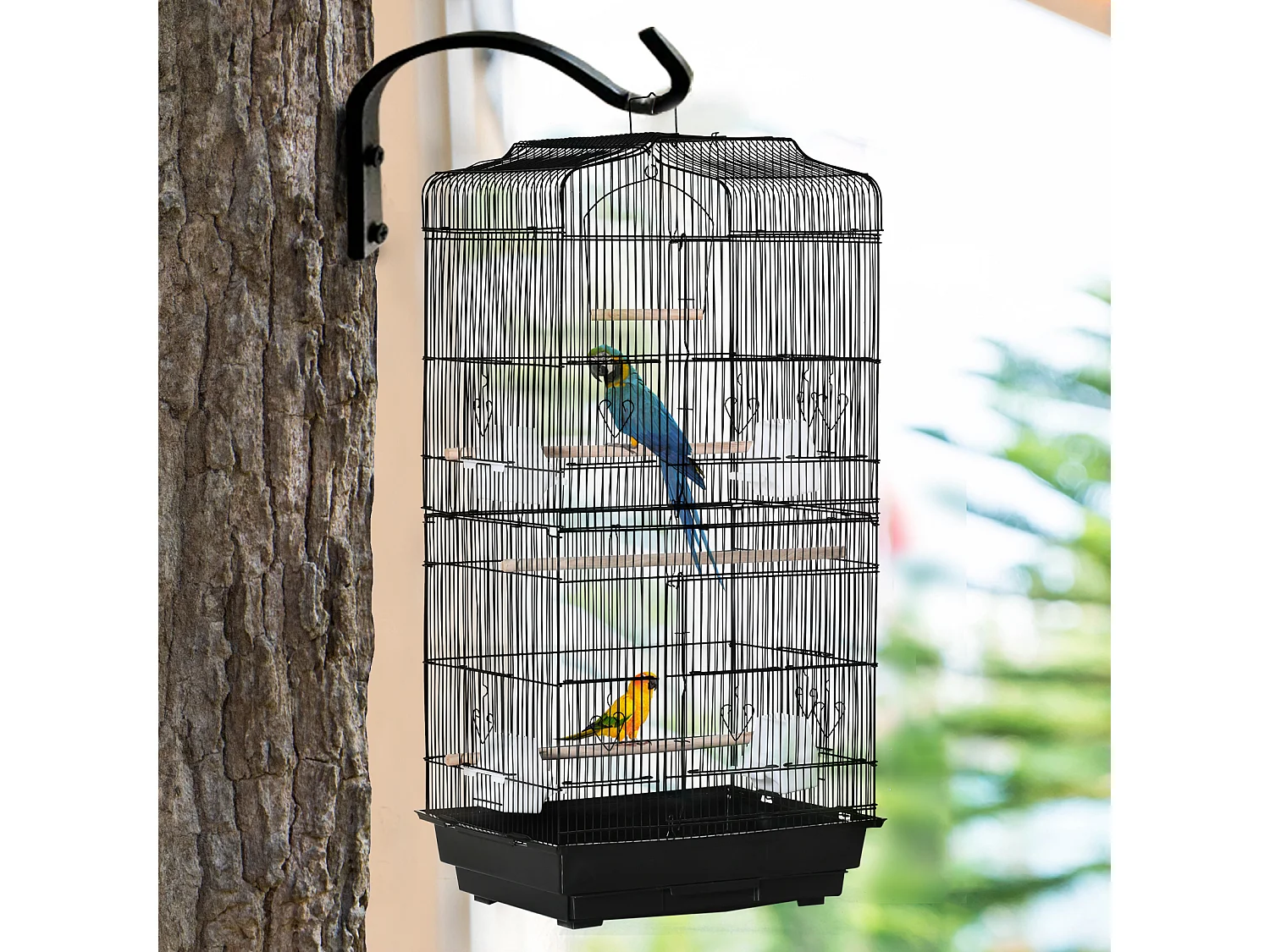 Gabbia per uccelli con trespoli e altalena in metallo e plastica