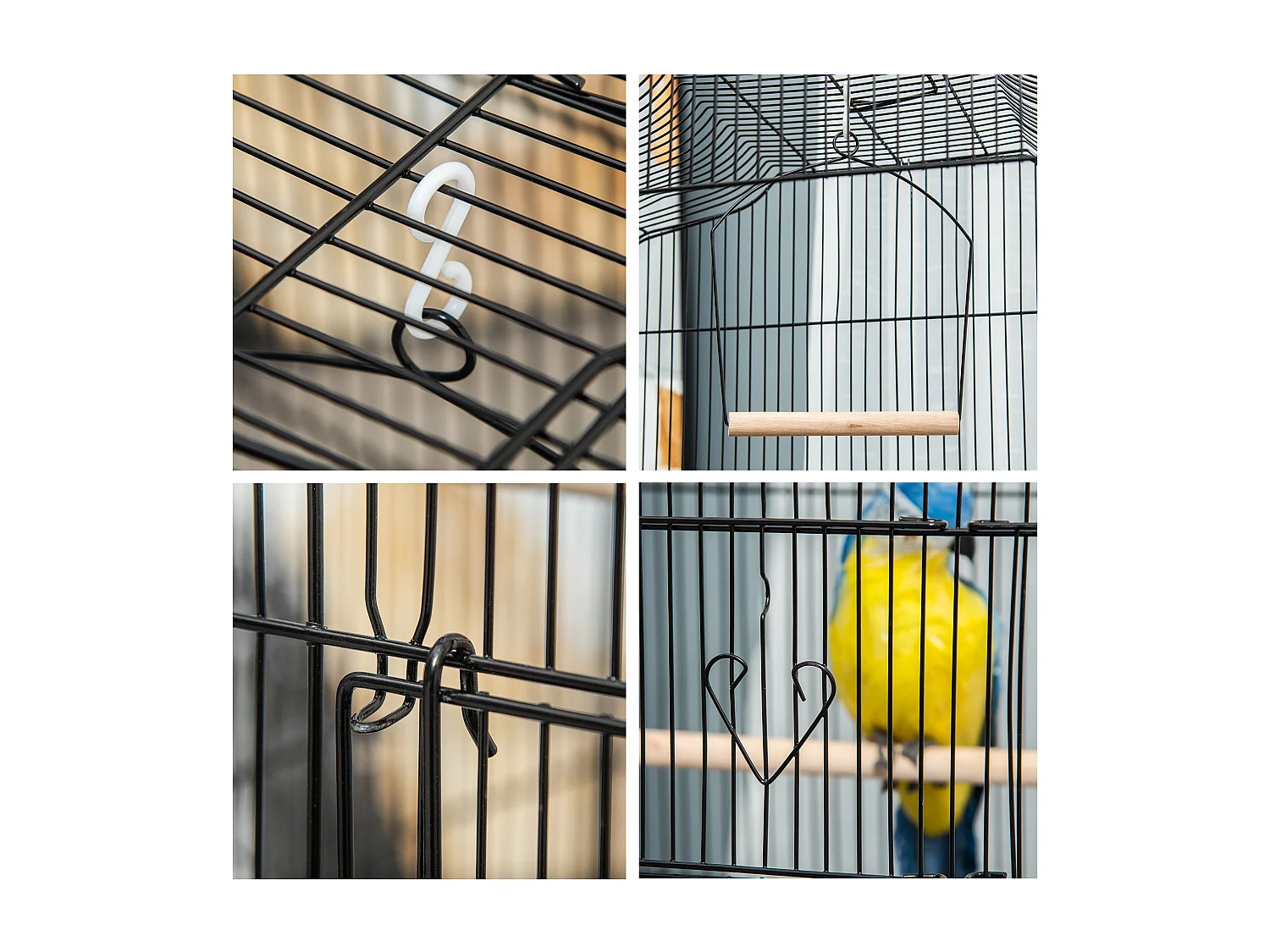 Gabbia per uccelli con trespoli e altalena in metallo e plastica