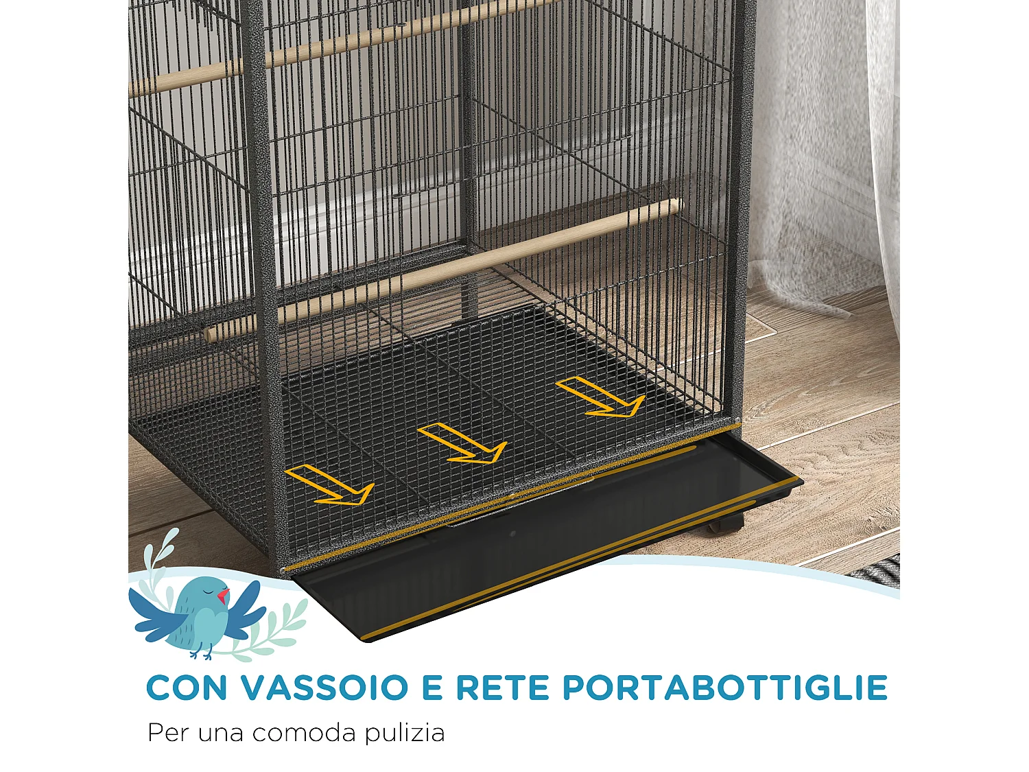 Gabbia per uccelli a 5 porte con posatoi altalena e vassoio estraibile