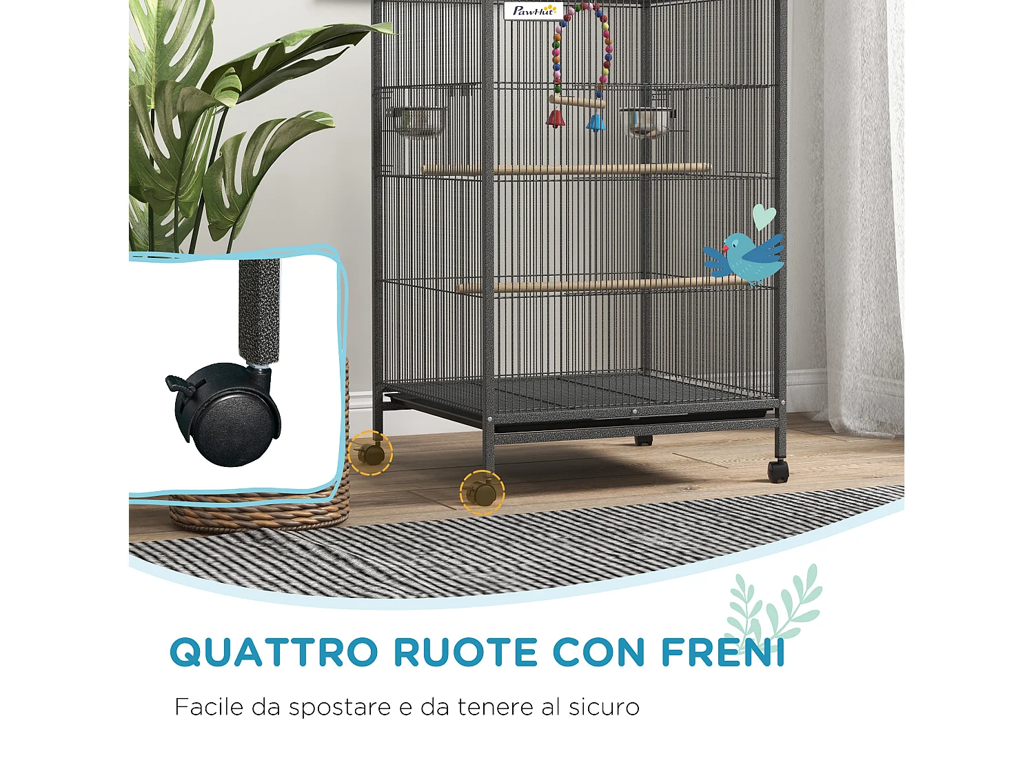 Gabbia per uccelli a 5 porte con posatoi altalena e vassoio estraibile