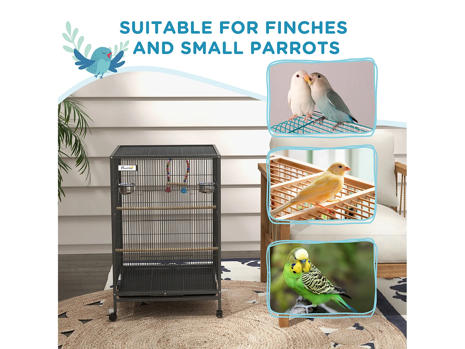 Gabbia per uccelli a 5 porte con posatoi altalena e vassoio estraibile