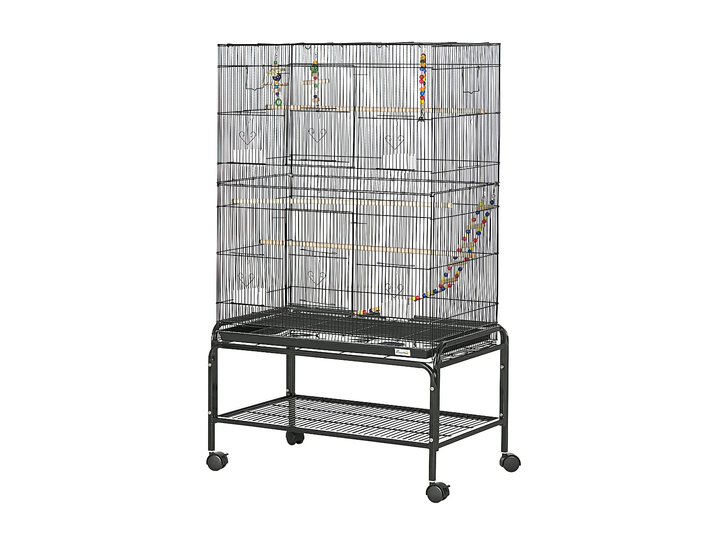 Gabbia per uccelli in acciaio con posatoi giocattoli e vassoio rimovibile